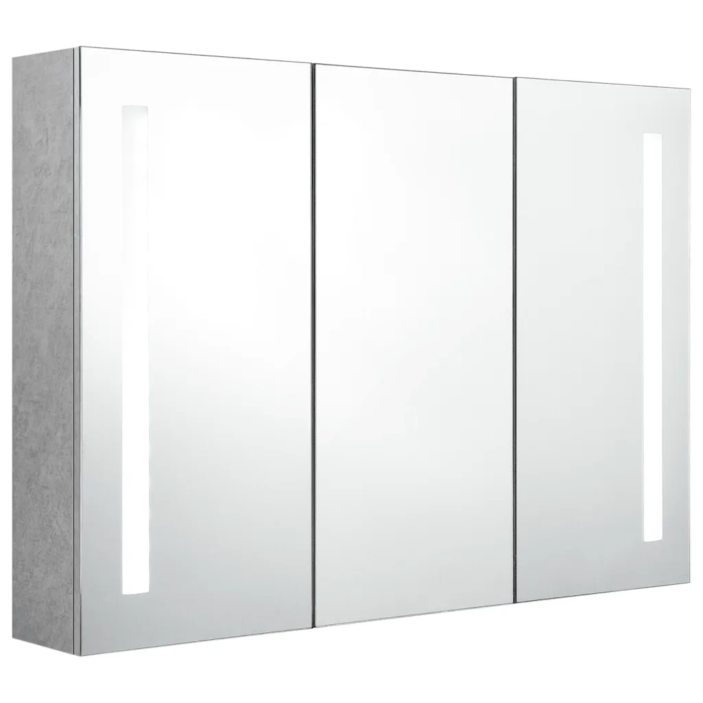 Armadietto Bagno | Armadio da bagno con Specchio e LED Grigio Cemento 89x14x62 cm