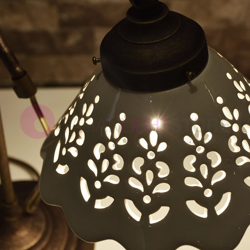 VOLTERRA Lampada da Tavolo Ottone e Ceramica Rustico Country