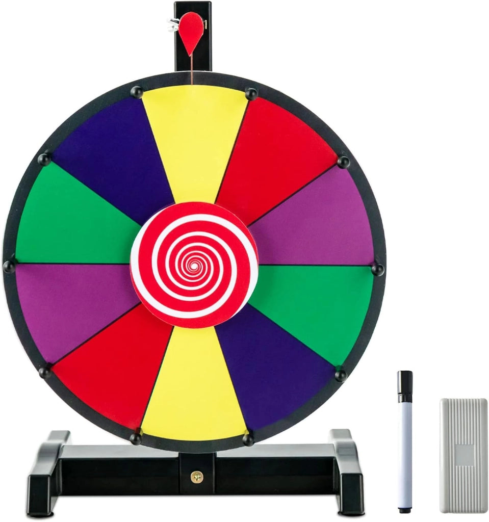 12''/15'' Ruota della Fortuna da Tavolo, Gioco Ruota Personalizzabile con Pennarello e Cancellino, Base Antiscivolo e Superficie Cancellabile, per Carnevale Feste (12'')