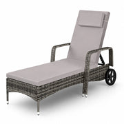 Lettino Prendisole Reclinabile In Polyrattan Con Schienale Regolabile In 6 Posizioni Cuscino Poggiatesta E Ruote Ideale Per Giardino Piscina Terrazza Solarium Relax Outdoor 196 x 72 x 94.5 Cm Grigio