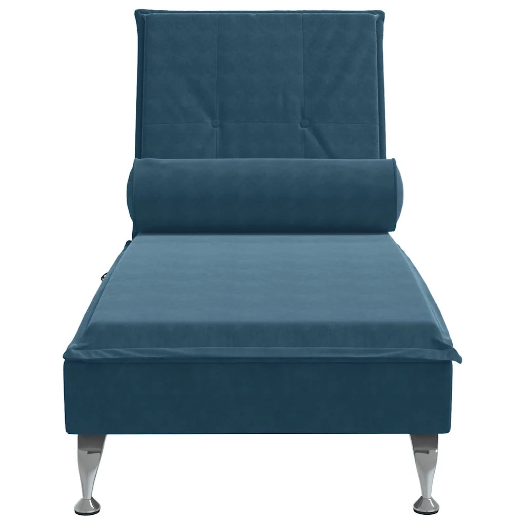 Chaise Longue Massaggi con Cuscino a Rullo Blu in Velluto 379458
