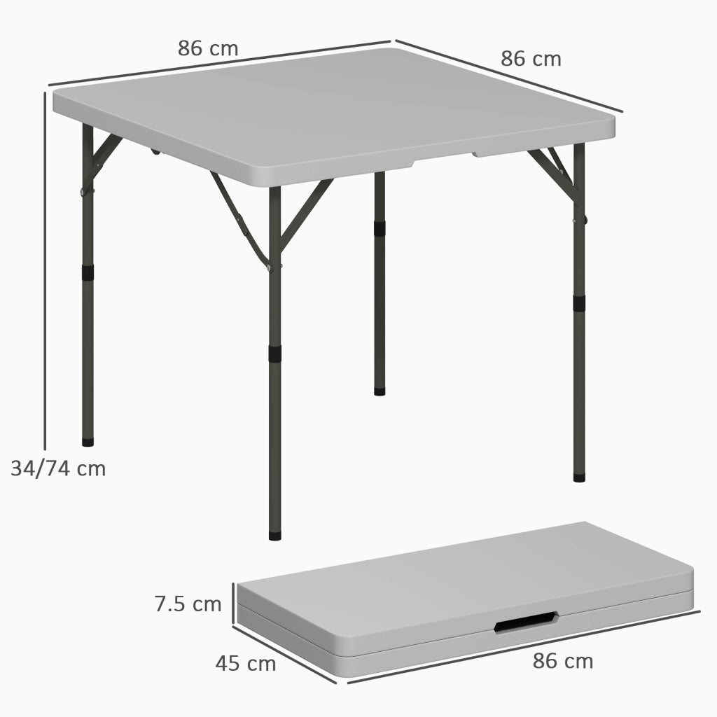 Tavolo da Campeggio Pieghevole 86x86x74 cm Regolabile su 2 Altezze in HDPE e Metallo Grigio Scuro