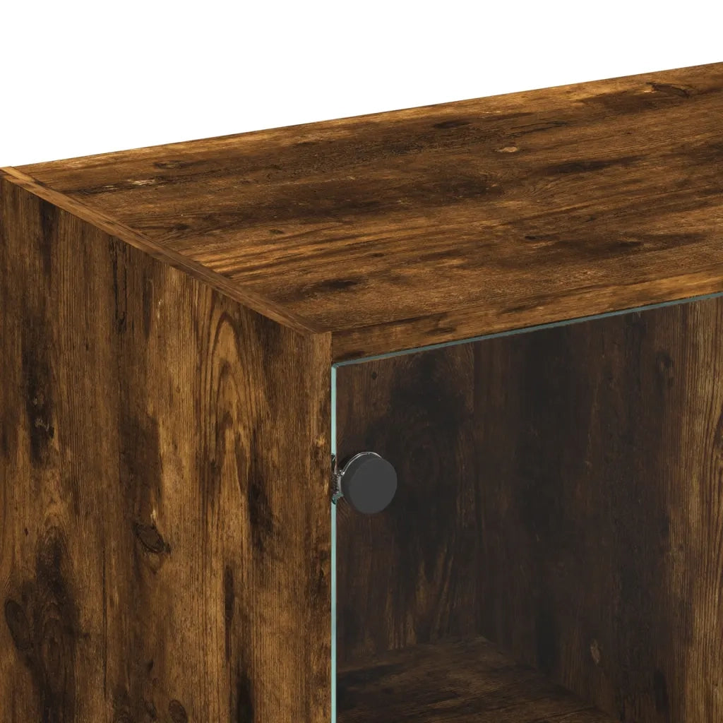 Mobile Porta TV con Ante in Vetro Rovere Fumo 102x37x42 cm 836410