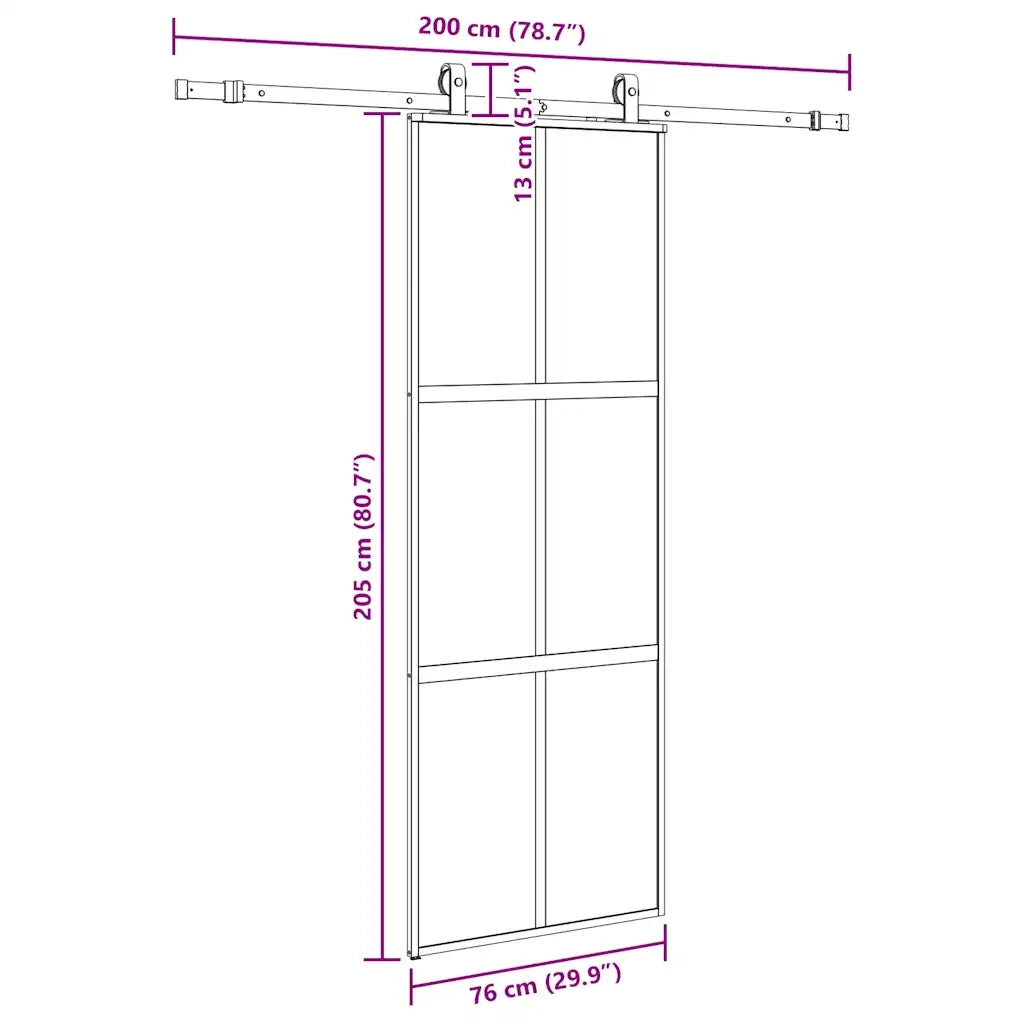 Porta Scorrevole Set Ferramenta Nera 76x205 cm Vetro Temperato 3375880