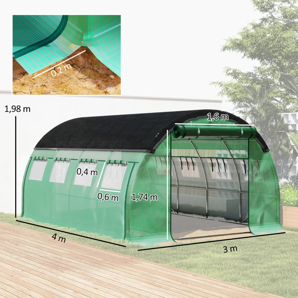 SERRA TUNNEL 4 x 3 x 2 m in plastica verde con rete ombreggiante