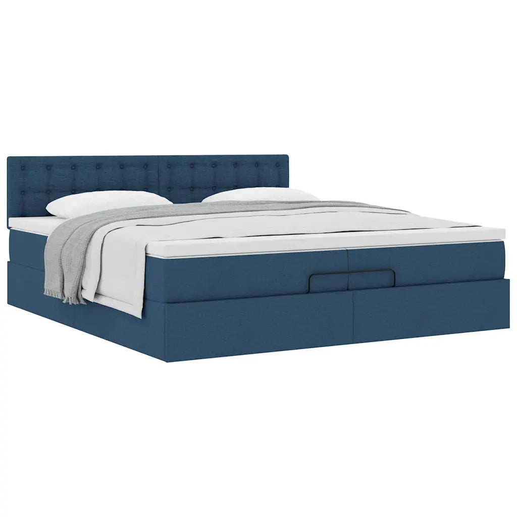 Struttura Letto Pouf con Materasso Blu 200x200 cm in Tessuto 3311656