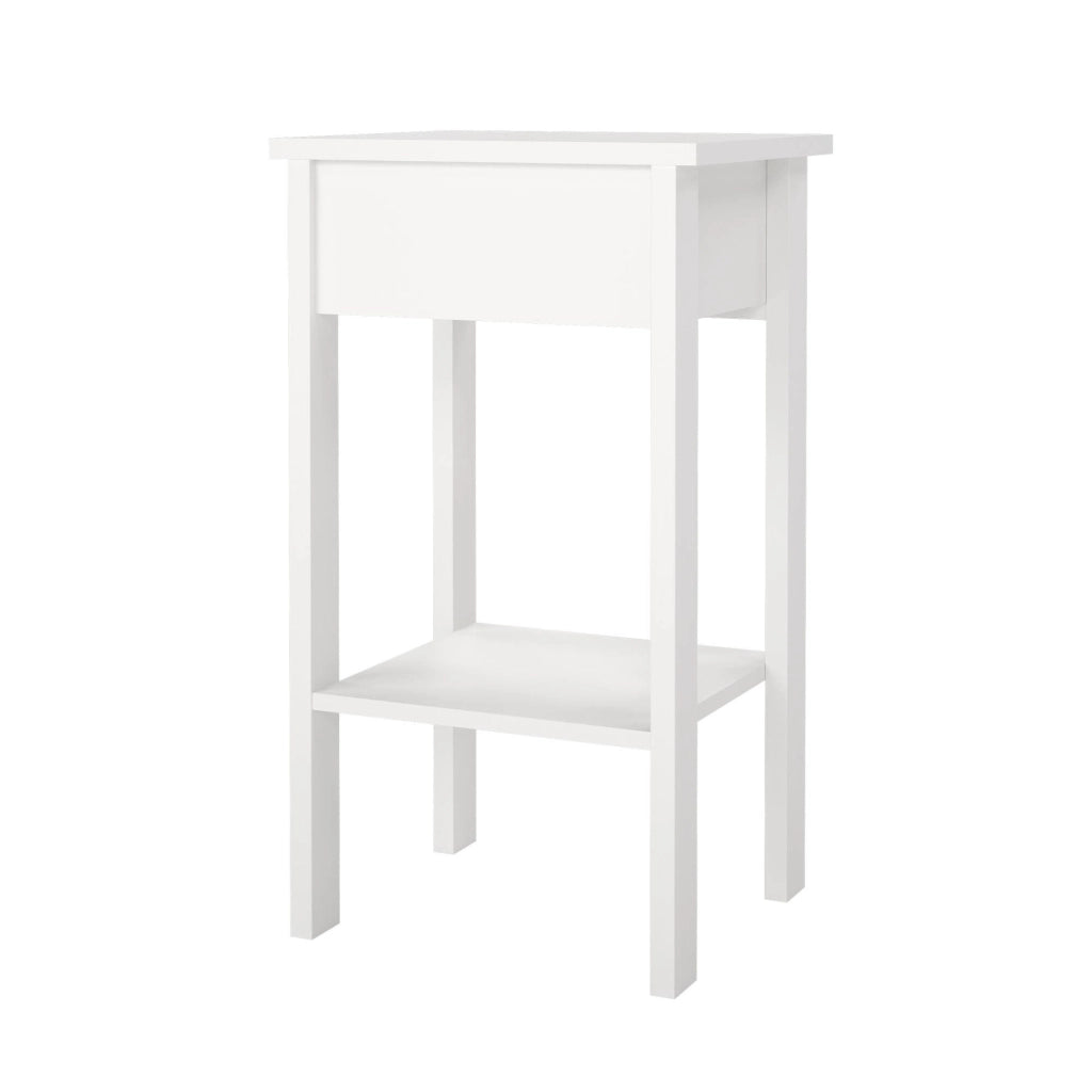 Comodino Inday, Comò basso, Tavolino da notte, Mensola da letto, 40x34 h70 cm, Bianco