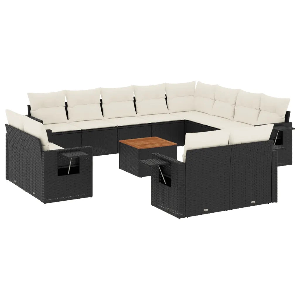Set Divani da Giardino 13pz con Cuscini Nero in Polyrattan 3224831