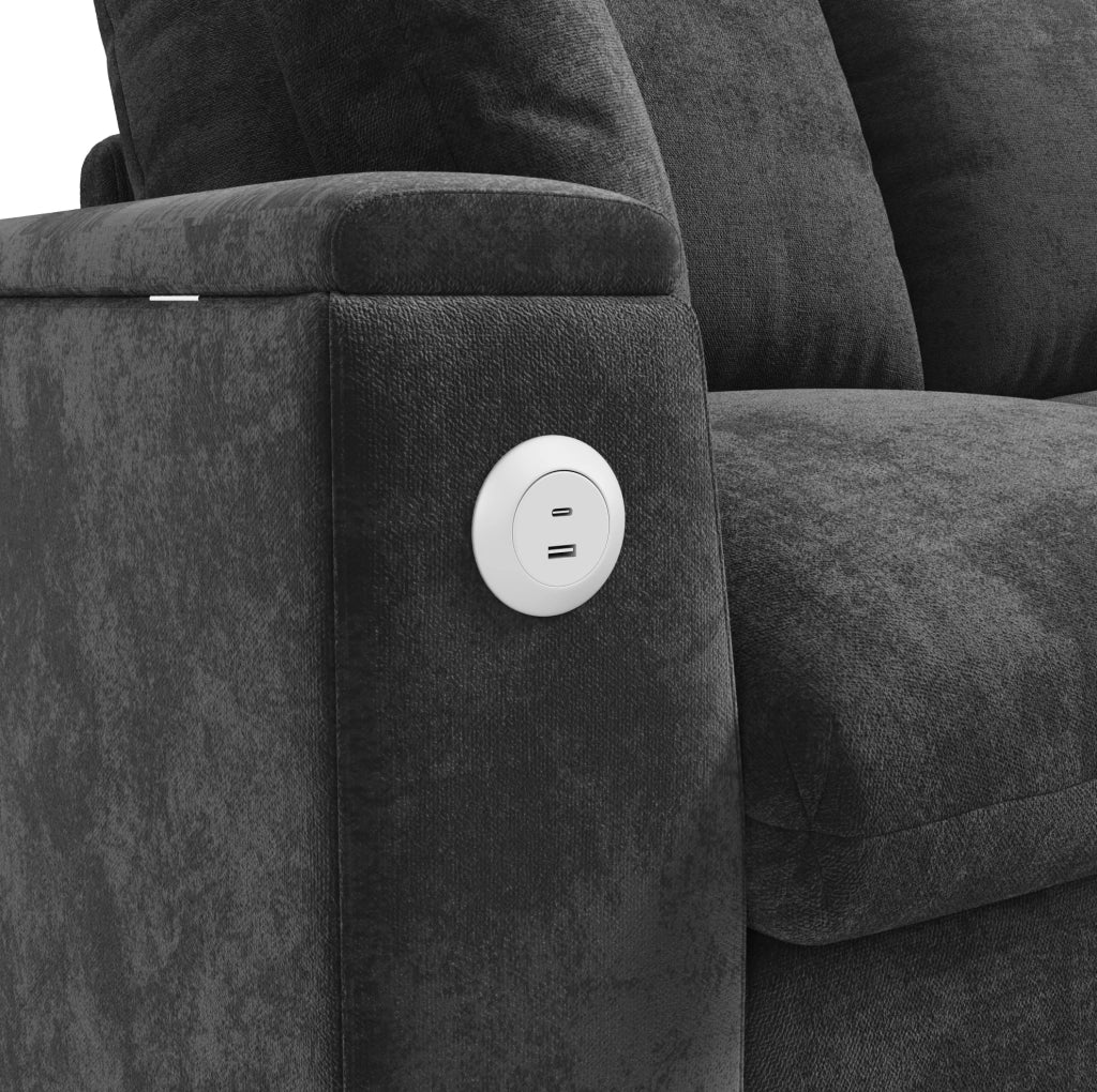 Divano angolare con funzione letto; tavolino ribaltabile; porta USB Type-C e contenitore; grigio