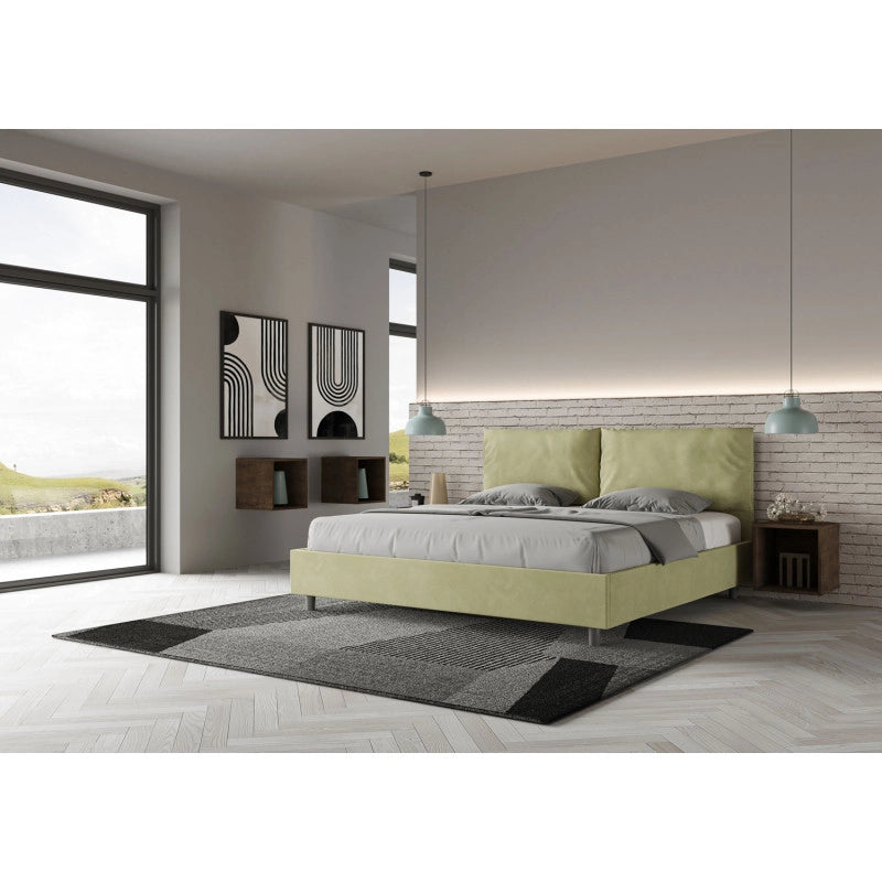 Letto imbottito Matrimoniale 200x210 cm Large - Con rete,Microfibra,Tè verde