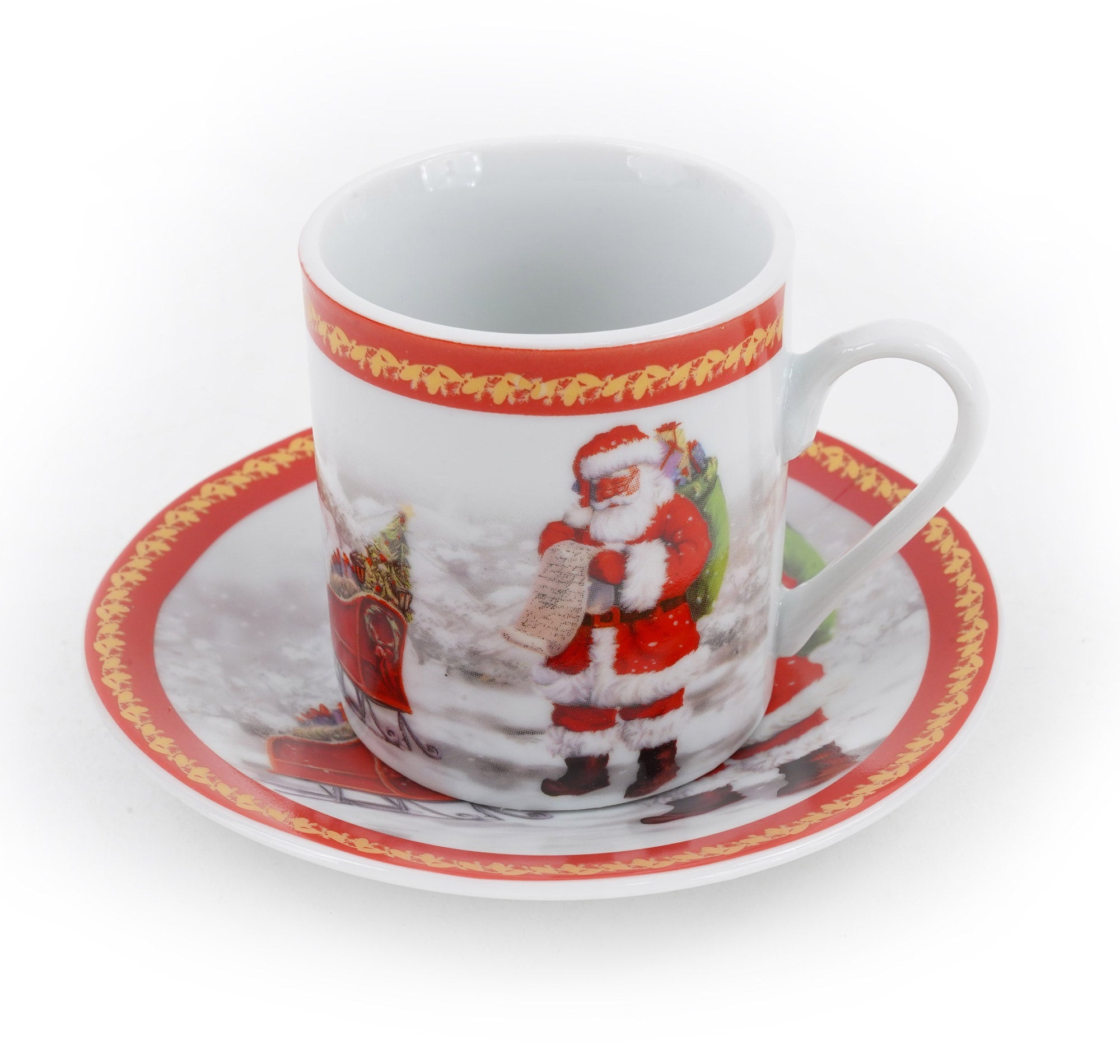 Set da Caffè 6 Tazzine e 6 Piattini di Natale in Ceramica