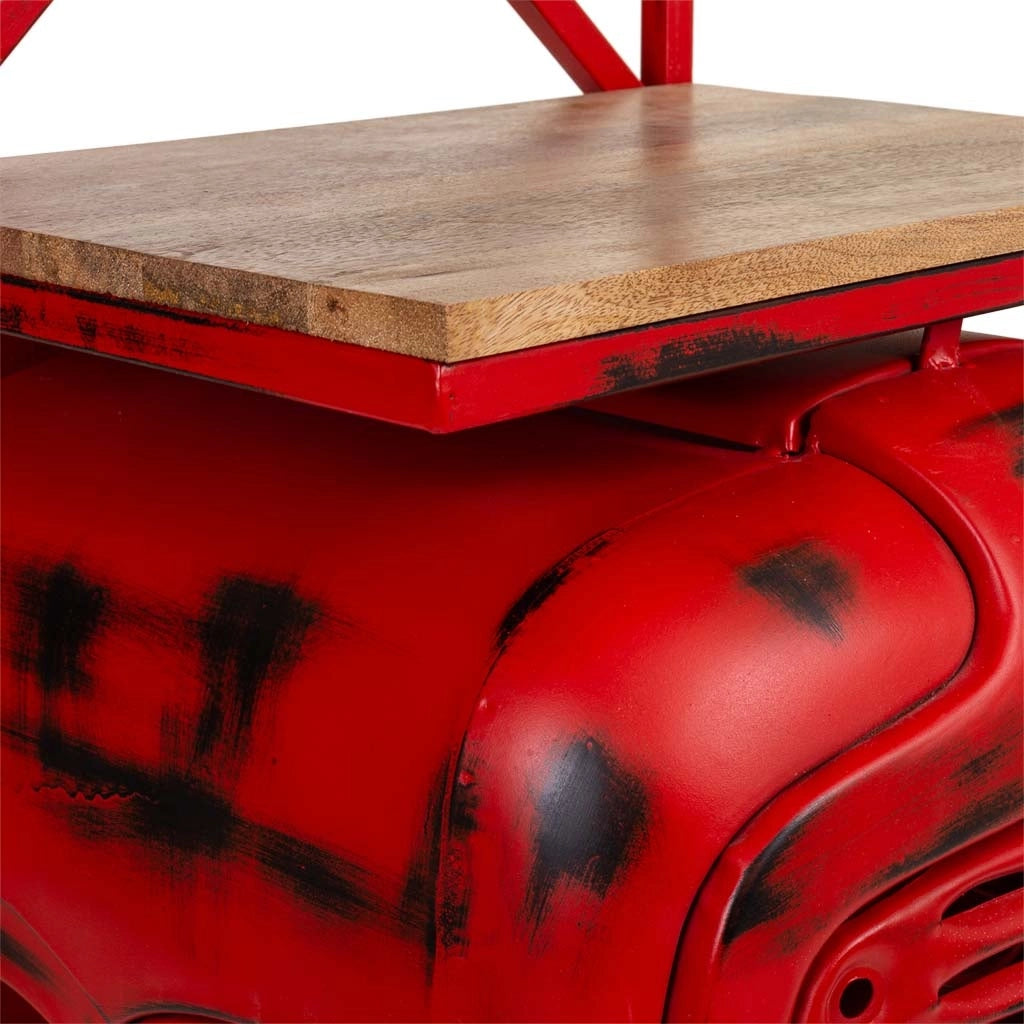 Portabottiglie trattore in legno e metallo rosso 84x40x185h