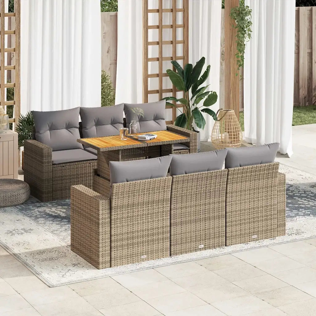 Set Divani da Giardino 7 pz con Cuscini Beige in Polyrattan 3326999
