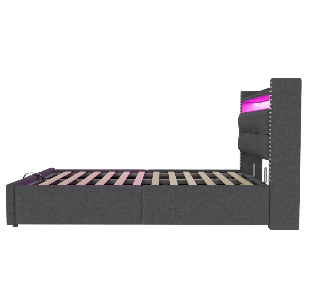Letto imbottito 90x200 cm con LED; USB e contenitore