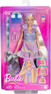 Barbie - Bambola Fun & Fancy, con lunghissimi capelli biondi ed extension, abito metalizzato color argento, 2 look e acc
