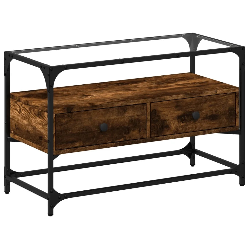 vidaXL Mobile TV Piano Vetro Rovere Fumo 80x35x51cm Legno Multistrato