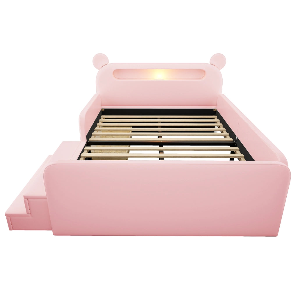 Letto per bambini 140x200 cm con luce notturna e porta USB in similpelle