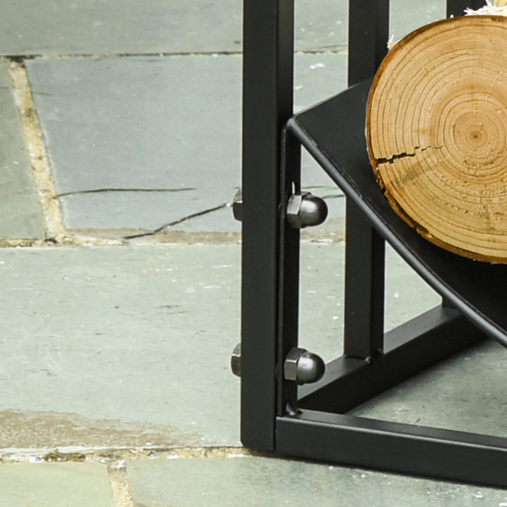 Porta Legna da Interno ed Esterno in Metallo con Ripiano ¨C zephmum ¨C Nero, 60.5x36x46.5cm