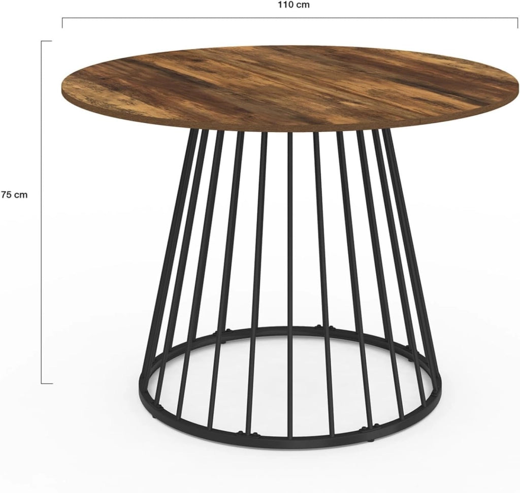 Tavolo da pranzo rotondo YUNA 6 persone con piano in legno scuro e nero HAWKINS 110 cm