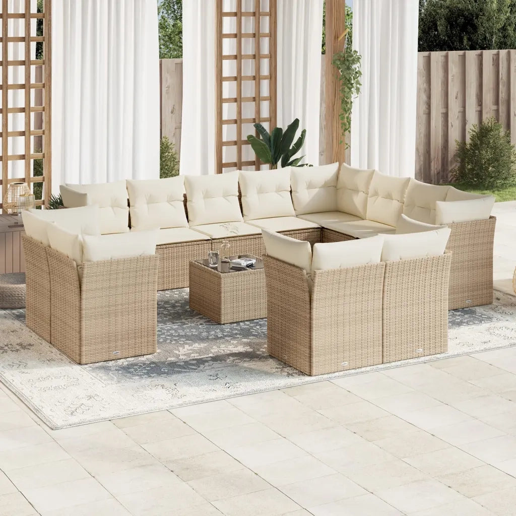 Set Divano da Giardino 13 pz con Cuscini Beige in Polyrattancod mxl 111548