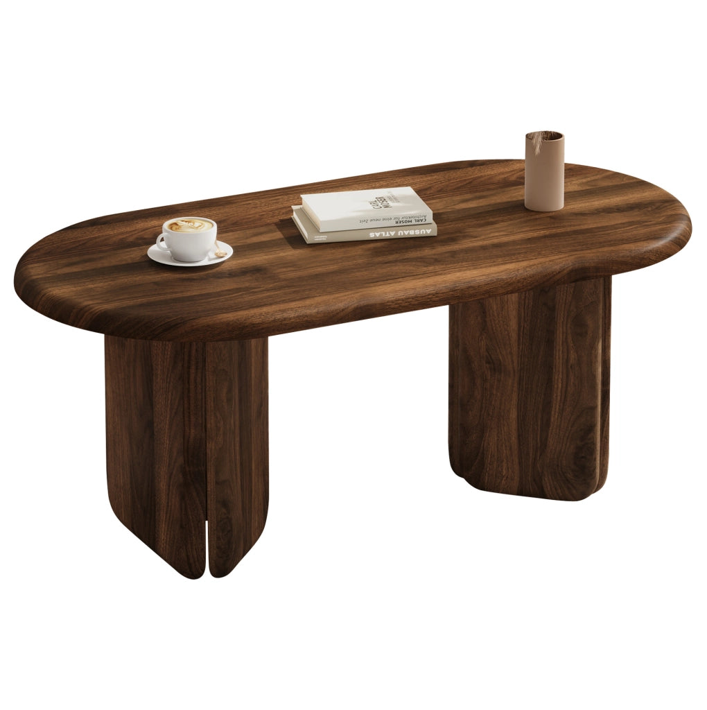 Tavolino da caffè ovale in MDF color noce 99 × 50 × 40 cm
