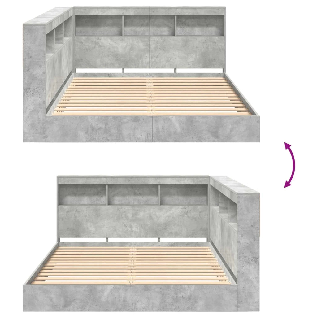 Letto Libreria Grigio cemento 160 x 200 cm Legno multistrato 3335741