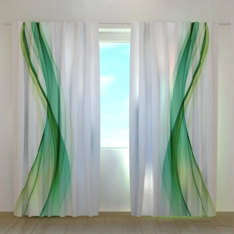 Tende su misura con stampa Onde verdi astratte diverse misure Tessuto: Chiffon, Tende con Stampe 2 x (Largh. x Alt.): 2 x L145 x A300 cm