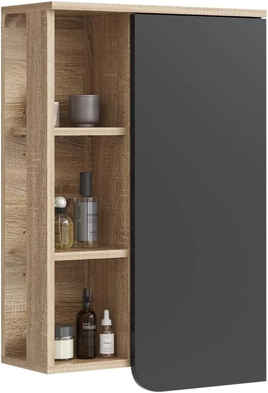 Mobile bagno Karen, Sonoma/antracite, 50 x 75 cm con porta e vani aperti, per montaggio a parete con vani a giorno e vani chiusi