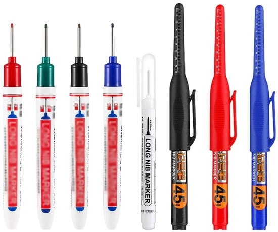 Set di segnali di perforazione a 4 pezzi - Segnale di perforazione a profondità - Secche - Impermeabili - Punta fine 20 mm - Nero/Rosso/Verde/Blu - Segnale di perforazione a vite