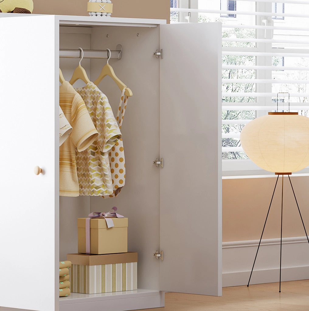 Armadio piccolo a 2 ante con asta appendiabiti 80x50x120 cm; MDF bianco