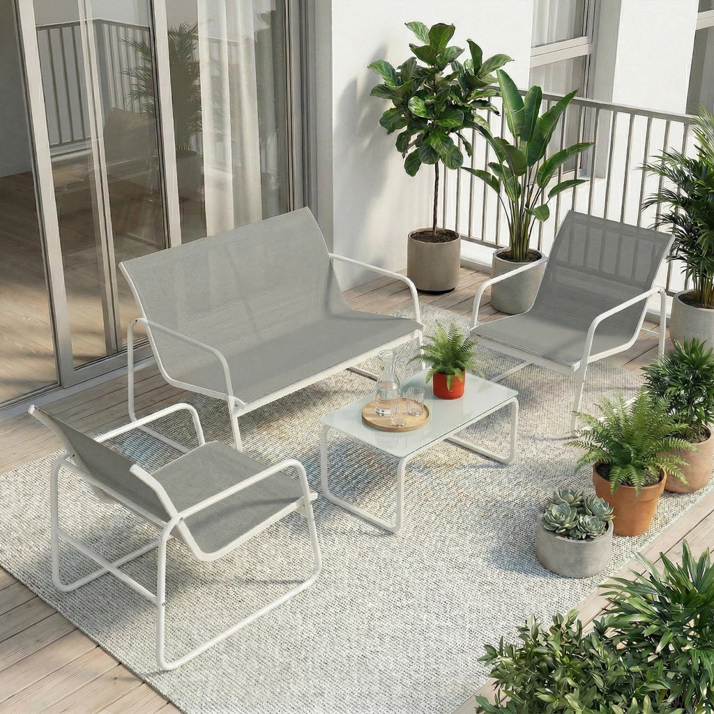 Set divano giardino 4 pezzi ¨C zephmum ¨C tessuto textilene grigio chiaro