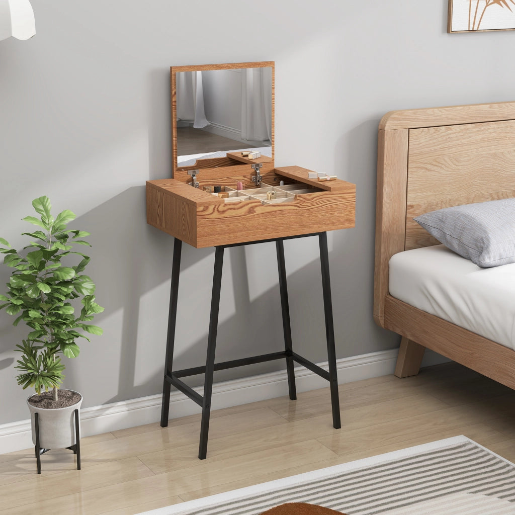 Mobile Toeletta con Specchio Ribaltabile e 16 Scomparti 60x40x90 cm in Legno e Acciaio Color Legno