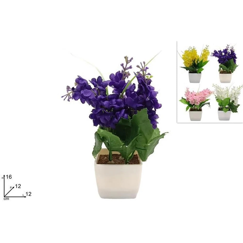 Trade Shop - Set 12 Pz Piantina Di Lavanda Artificiale Con Vaso Bianco Quadrato In 4 Colori 659274 -