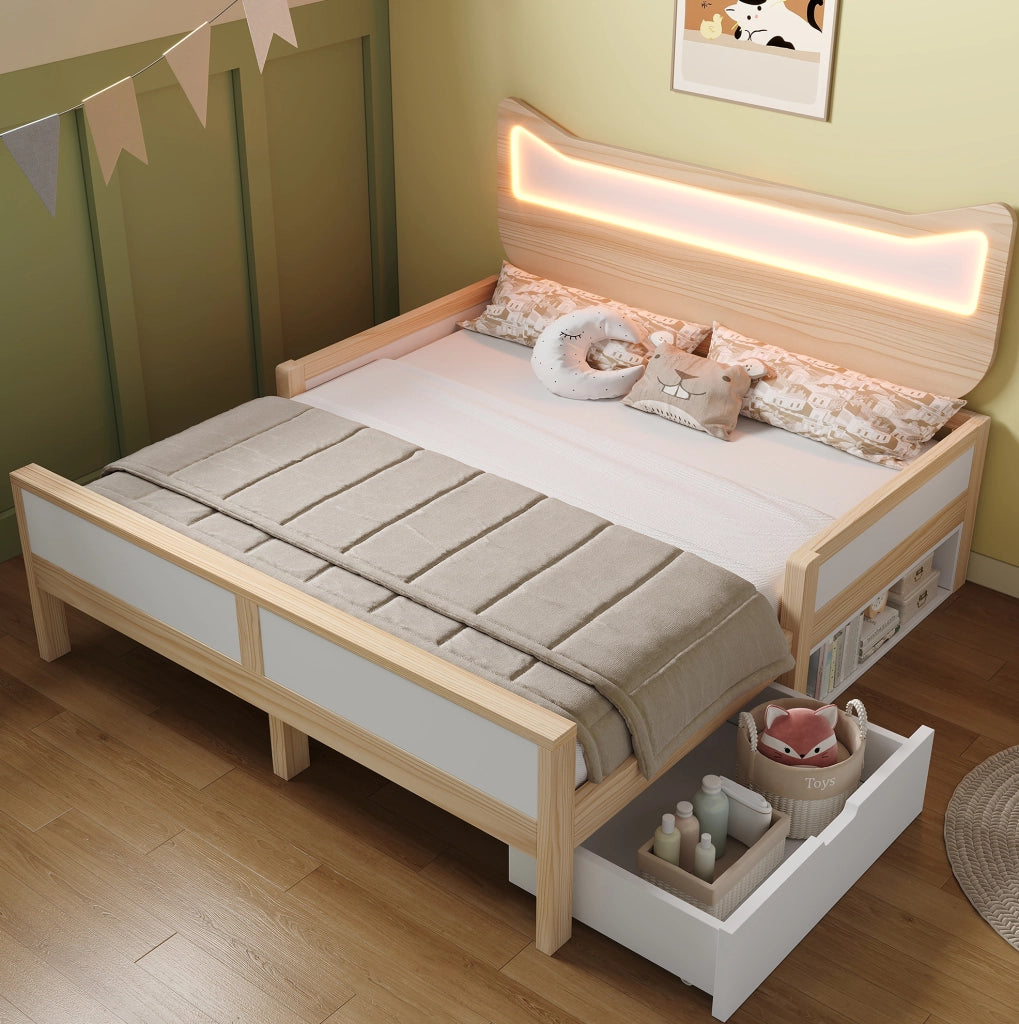 Letto per bambini 140x200 cm con LED RGB, cassetto e vano