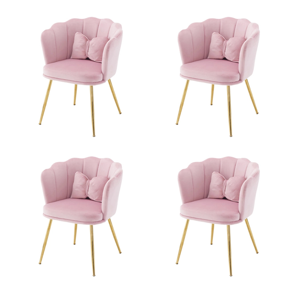 Sedia imbottita - con schienale a petalo e cuscino - in velluto rosa