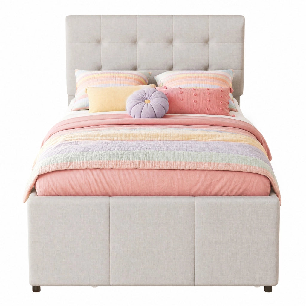 Letto imbottito singolo 90x200 cm con letto estraibile beige