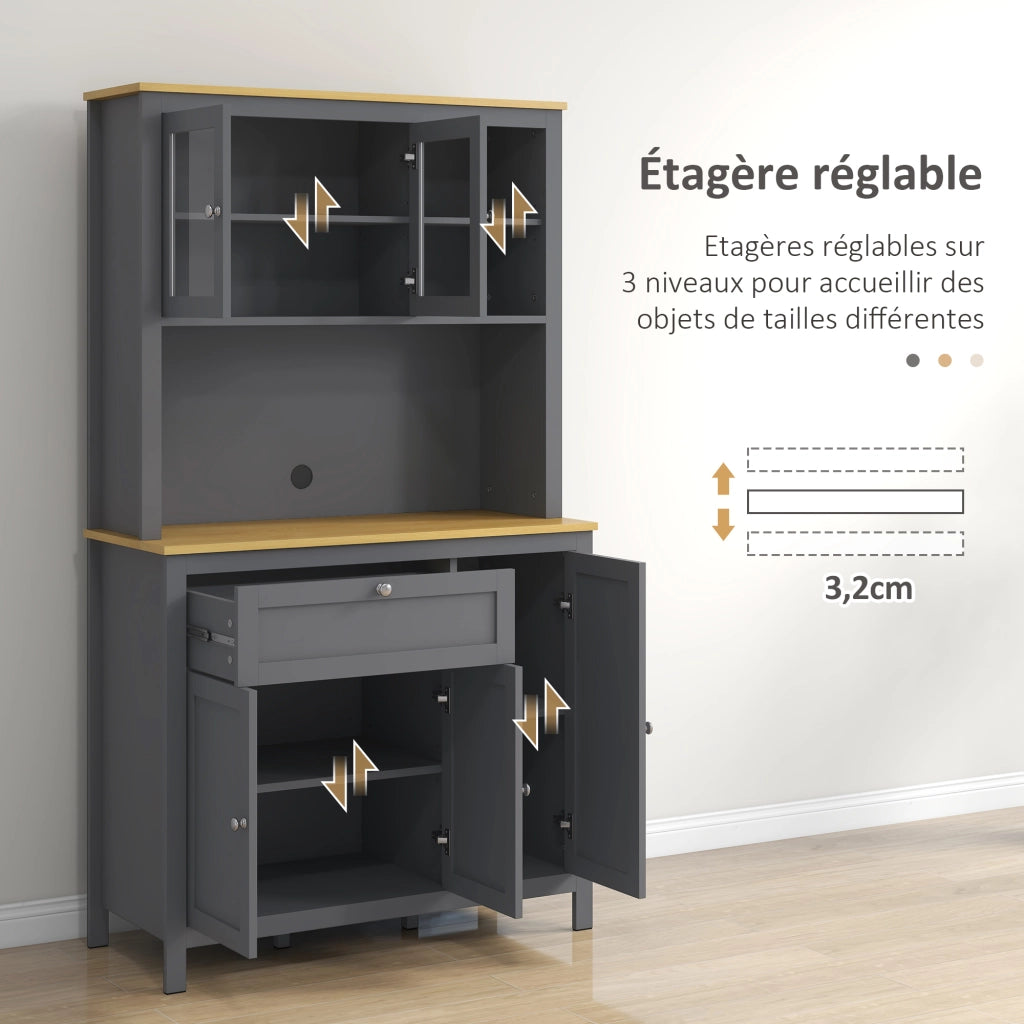 Armadio Cucina Buffet 5 Ante con 2 Ante Vetrate e Cassetto ¨C Zephmum ¨C Grigio 180 cm