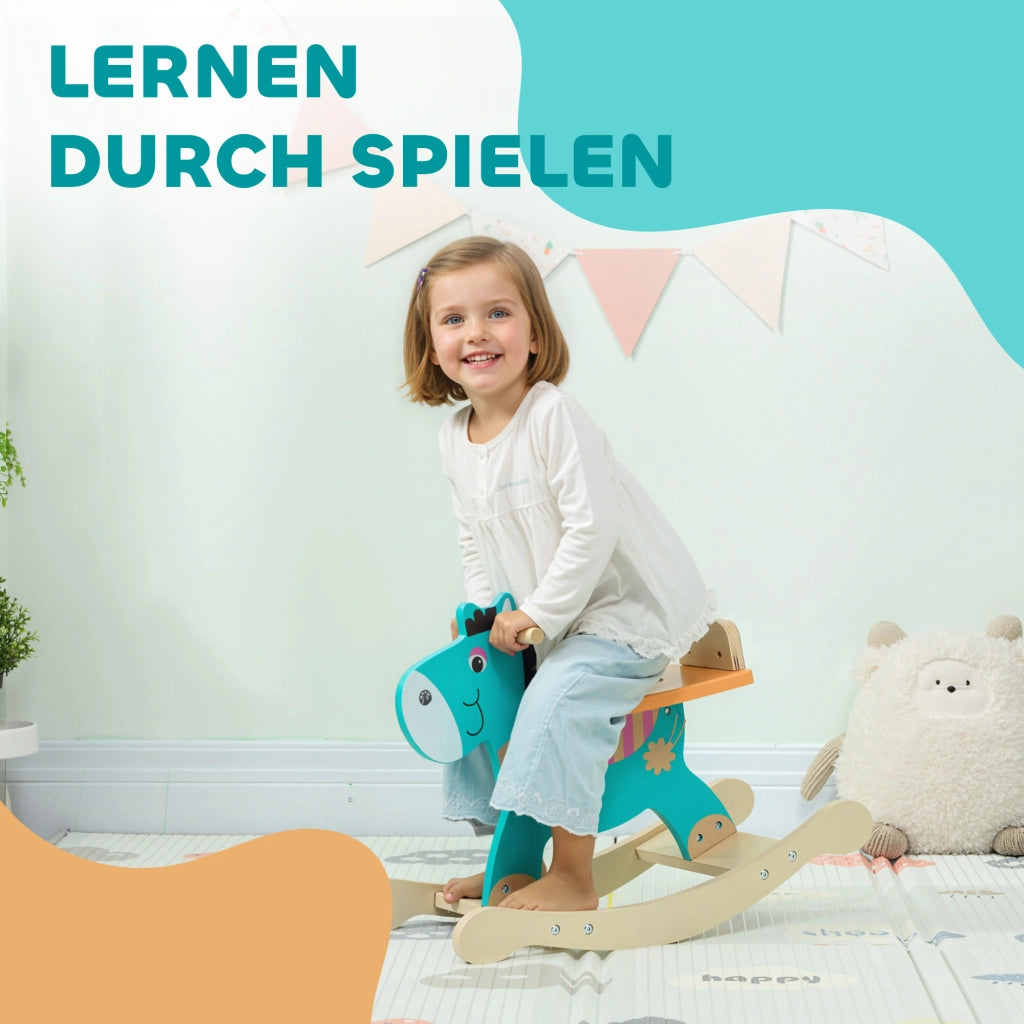 Giocattolo Dondolo Asino per Bambini con Maniglie Sicurezza ¨C zephmum ¨C 59x27x43 cm Blu Verde