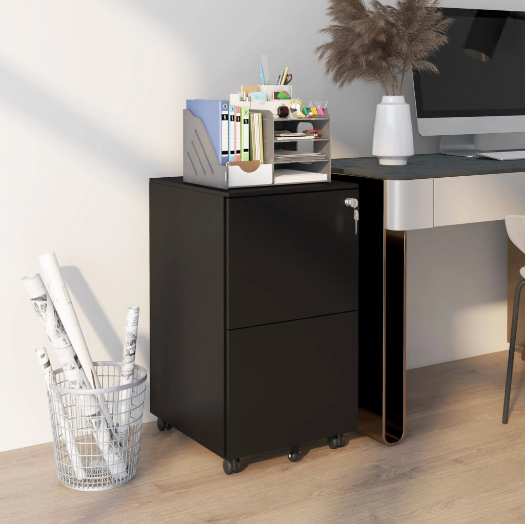 Cassettiera da ufficio 37 x 43,5 x 67,5 cm nera – con ruote e serratura