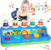 Giocattolo Montessori per Bambini di 1 Anno - Animali Pop-Up con Musica, Luce e Suoni - Educativo per il Primo Apprendimento Musicale per Bambini di 9-12-18 Mesi