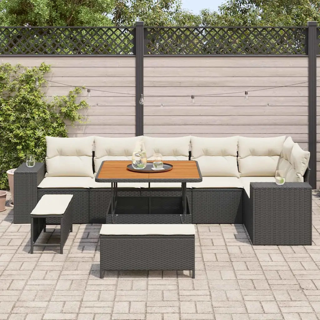 Set Divano da Giardino 9 pcs Nero e Crema polyrattan 3363965