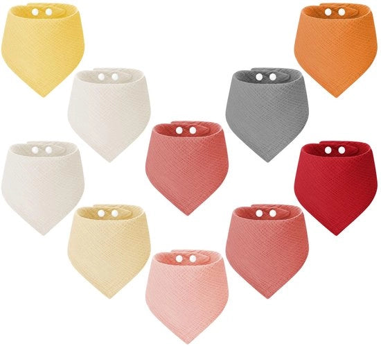 Pacchetto da 10 pezzi di asciugamani per neonati in forma di triangolo, quattro strati di mousseline morbida e assorbente, con cintura regolabile e chiusura a bottone, per bambini, bambine, neonati, unisex