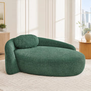 Divano lineare 2 posti con cuscino poggiatesta integrato, seduta in schiuma elastica, tessuto Teddy, verde