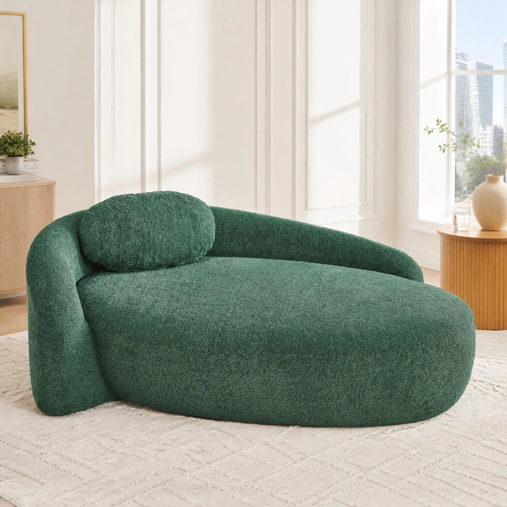 Divano lineare 2 posti con cuscino poggiatesta integrato, seduta in schiuma elastica, tessuto Teddy, verde