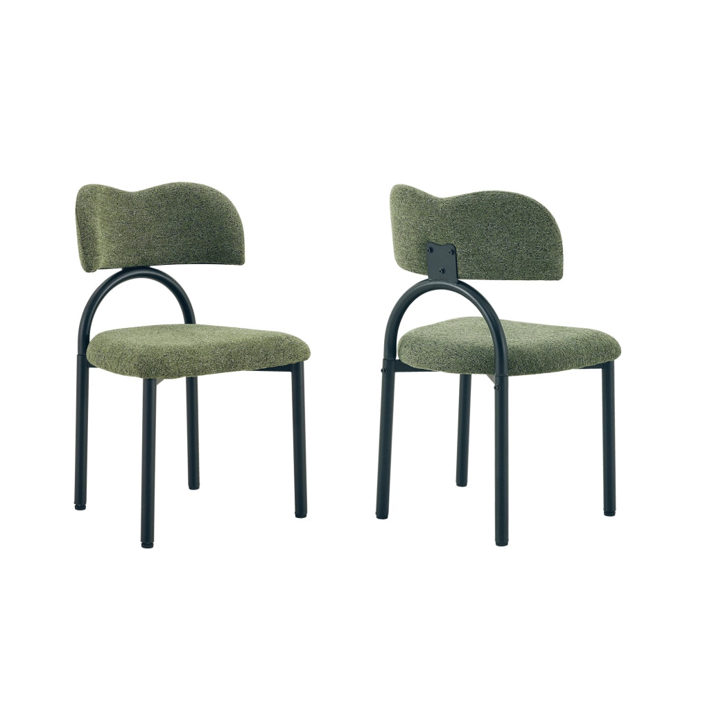 Set di 2 sedie da pranzo - con seduta e schienale imbottiti - in tessuto verde