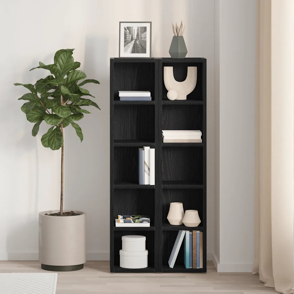 Scaffali Porta CD 2 pz Rovere Nero 21x16x93,5 cm in Truciolato