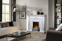 Camino Elettrico da Pavimento 103,5x110x30 cm Effetto Fiamma 2000W Napoli & Galileo Silver Bianco