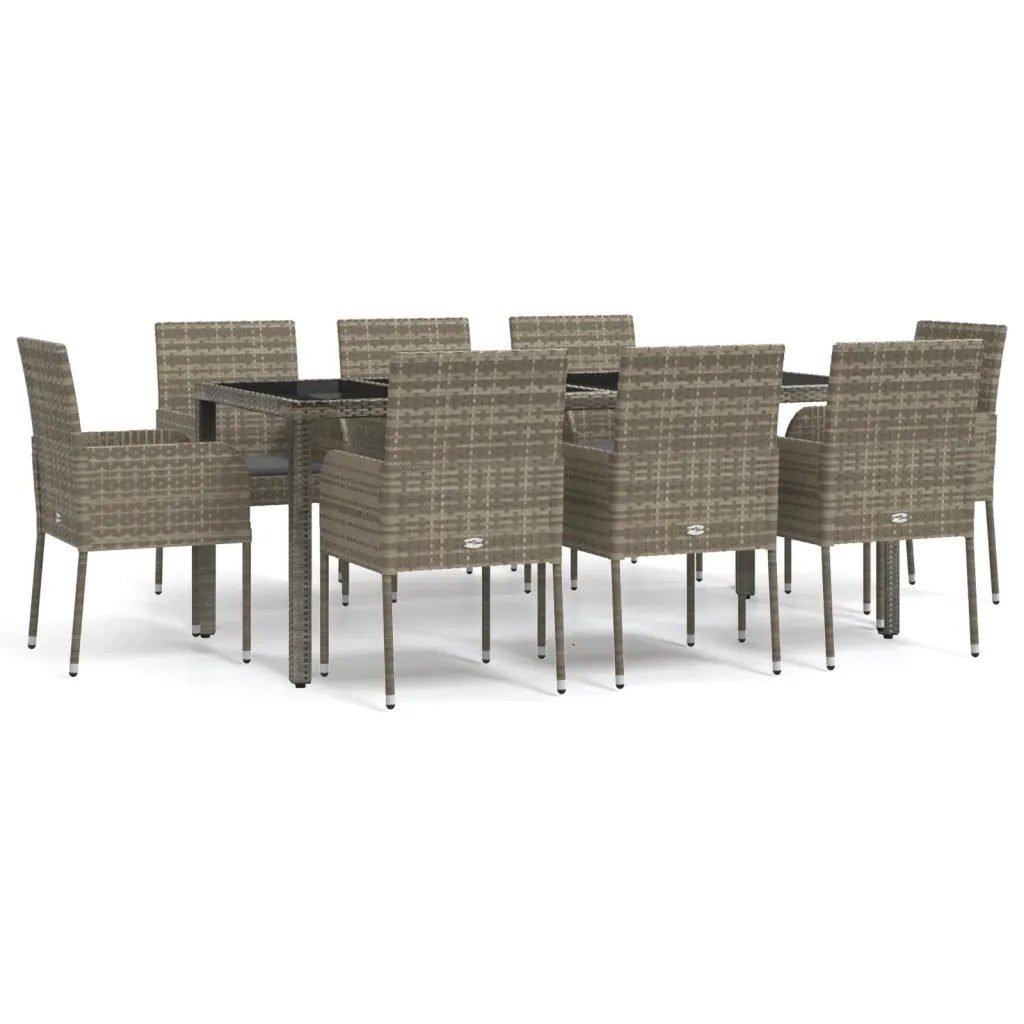 Set da Pranzo da Giardino 9 pz con Cuscini in Polyrattan Grigio 3185010