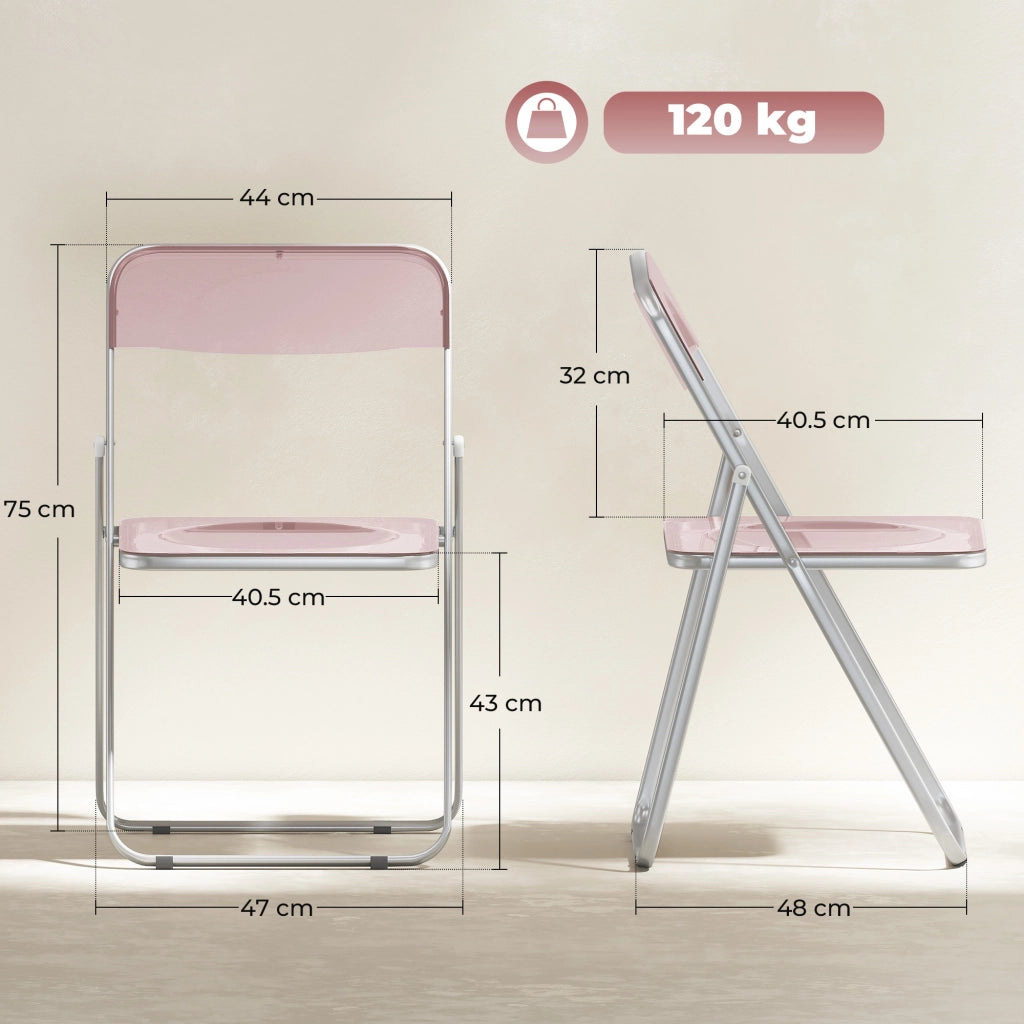 Set da 4 Sedie Pieghevoli in Acrilico ¨C Zephmum ¨C Trasparenti, Rosa