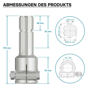 Boccola albero cardanico 175 mm Attacco albero scanalato 1 3/4" 6D Albero uscita 1 3/8" 6D Trattore